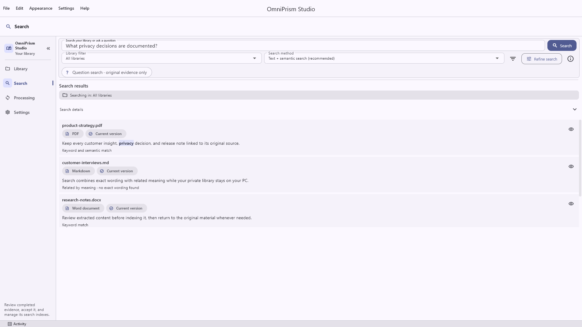 OmniPrism Studio search screenshot